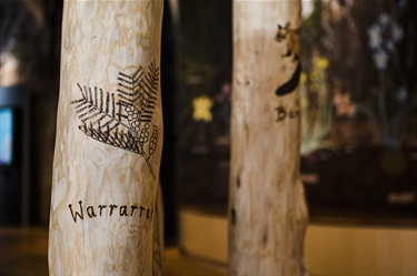 Wararack pyographics on reclaimed timber poles