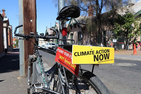 Bike with Climate change sign