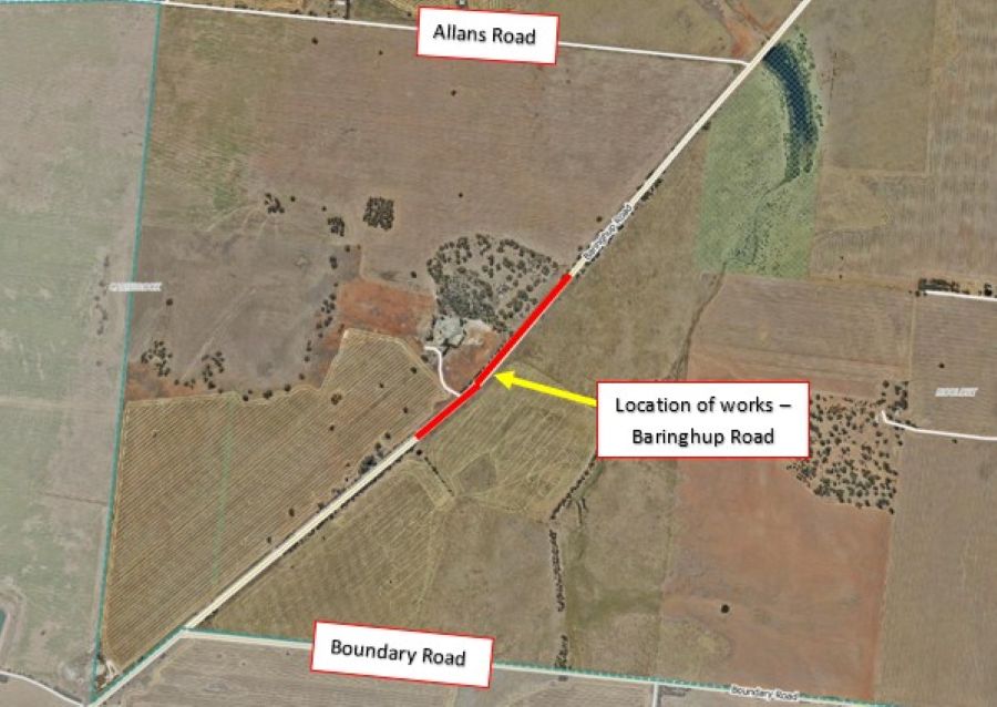 Arial view of Baringhup Road which has been reconstructed