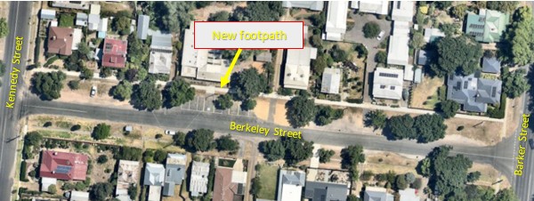 Arial view of footpath along Berkeley Street