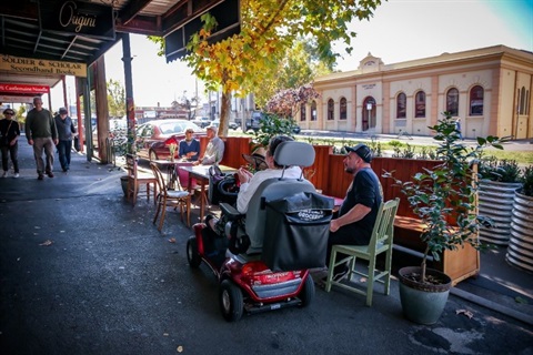 view of Barker Street, Castlemaine with pedestrians 