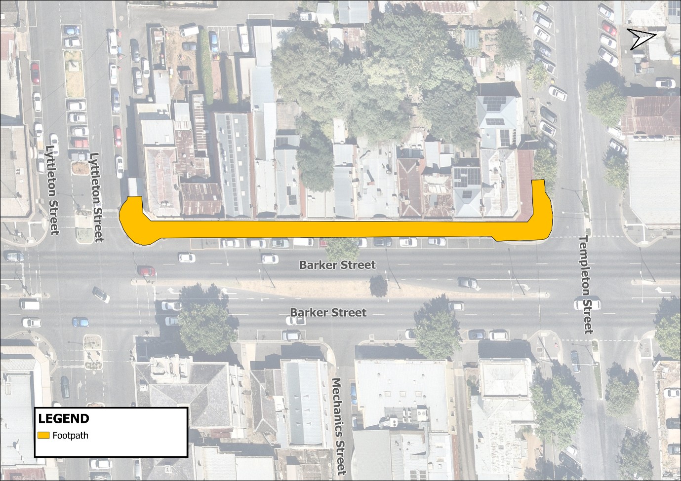 Location map of footpath renewal along Barker Street