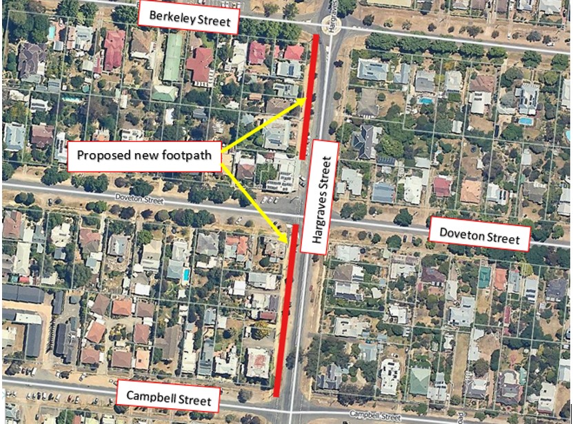 Location of the Hargraves Street footpath to be constructed