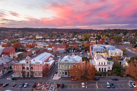 Castlemaine Town Hall and Civic Centre sunset aerial 1MB.jpg