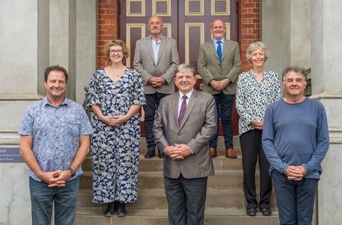 Seven Mount Alexander Shire Councillors standing outside the Castlemaine Town Hall