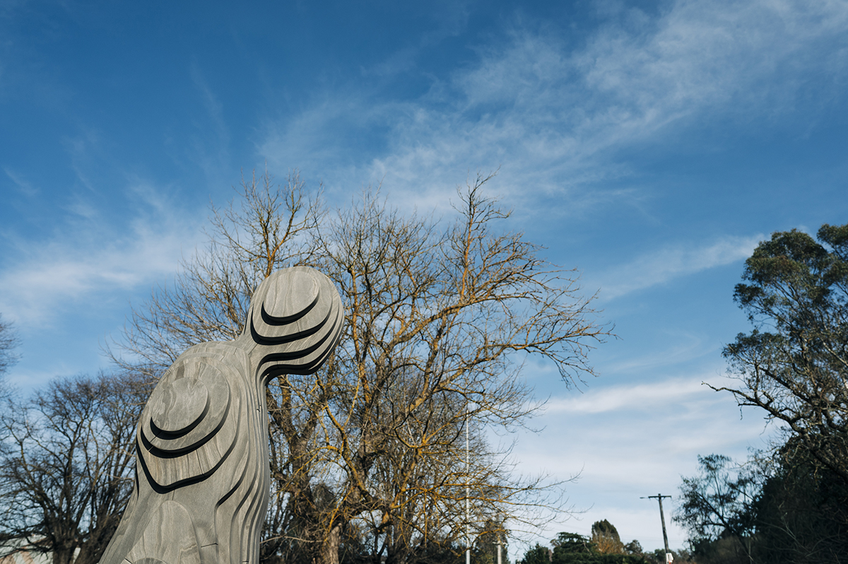 Wildflower sculptures with tree and blue skies